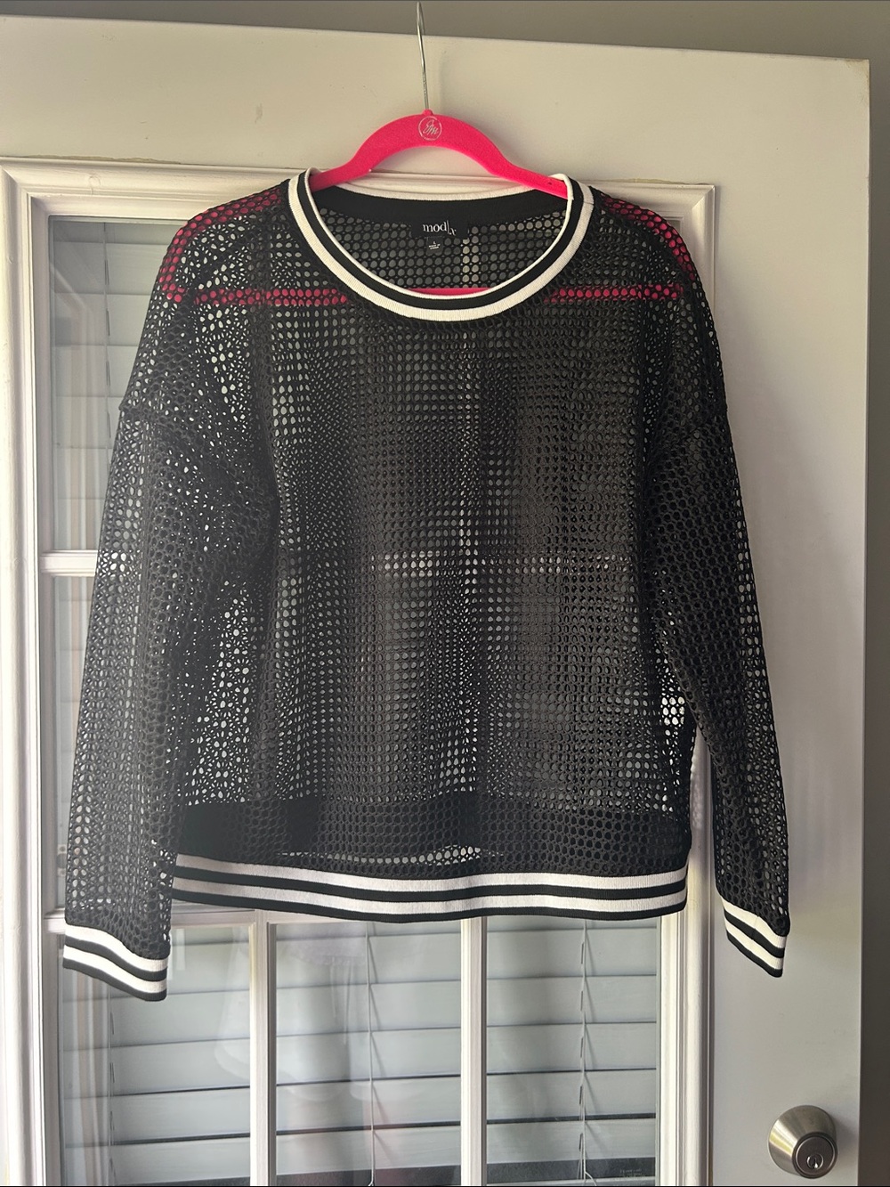 Mesh Crewneck Sweater with Contrast Stripe Trim - Black by ModCloth
